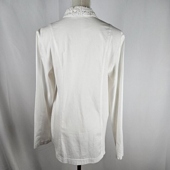 Soft Surroundings Medium White Eylet Lace Zip Jacket Cottagecore Boho Pockets - Picture 4 of 9